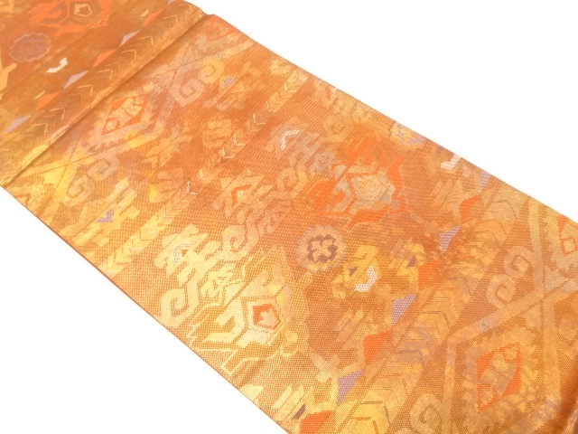 横段に更紗模様織出し袋帯